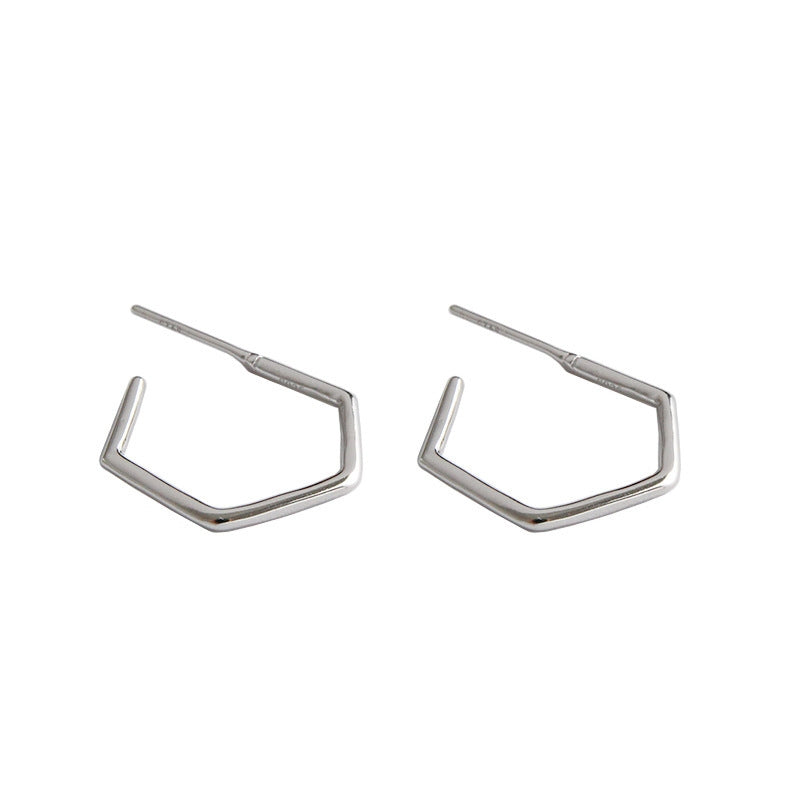 Geometry Hollow Hexagon 925 Sterling Silver Hoop Earrings