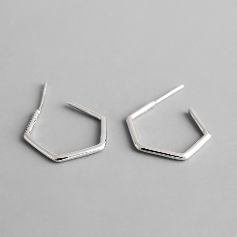 Geometry Hollow Hexagon 925 Sterling Silver Hoop Earrings