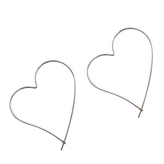 Simple Hollow Big Heart 925 Sterling Silver Hoop Earrings