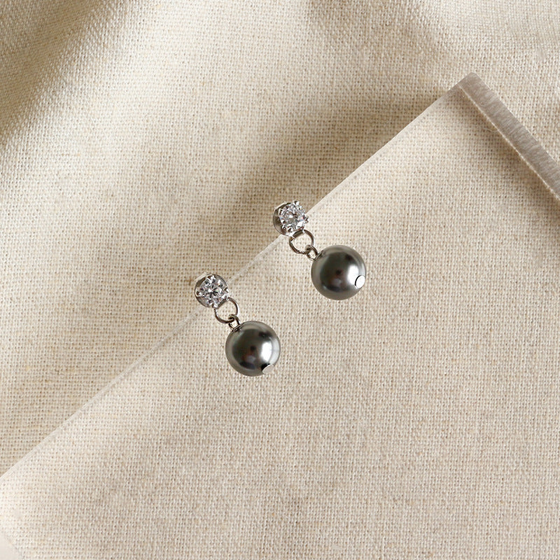 Simple Round Shell Pearls CZ 925 Sterling Silver Stud Earrings