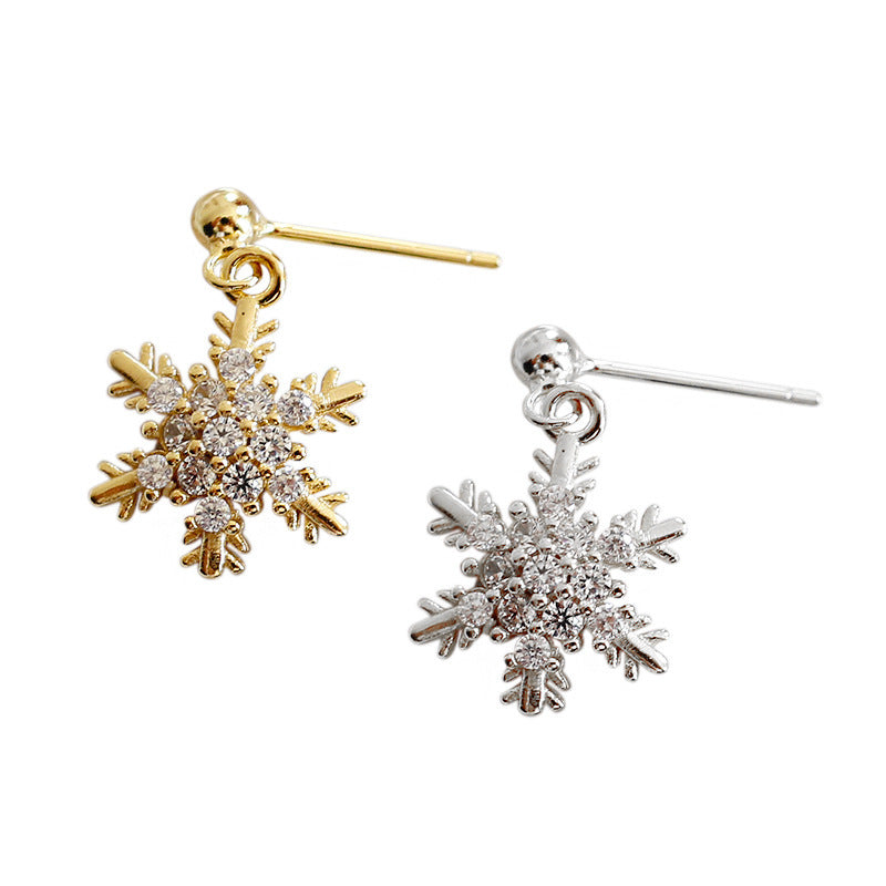 Beautiful CZ Snowflake New 925 Sterling Silver Dangling Earrings