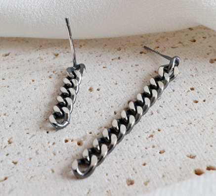 Simple Asymmetric Chain 925 Sterling Silver Dangling Earrings