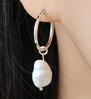 Simple Natural Pearl 925 Sterling Silver Dangling Earrings