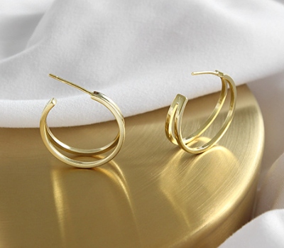 Minimalist Hollow Double Layer 925 Sterling Silver Hoop Earrings