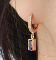 Geometry Blue CZ Rectangle 925 Silver Dangling Earrings (Single Piece)