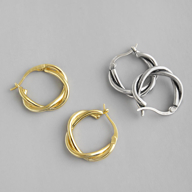 Party Simple Twisted Circle 925 Sterling Silver Hoop Earrings