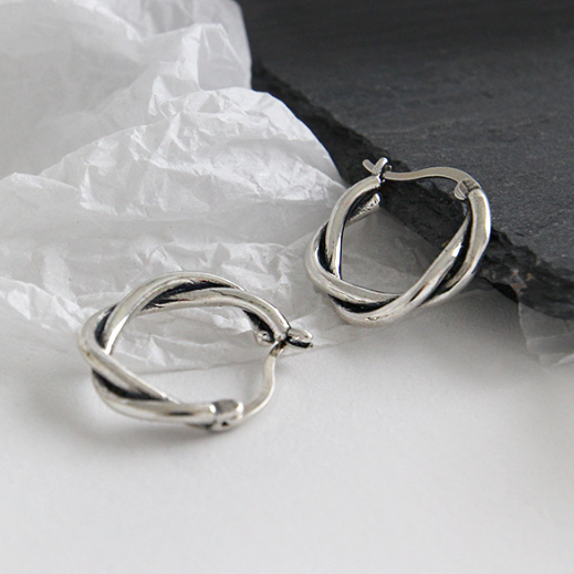 Party Simple Twisted Circle 925 Sterling Silver Hoop Earrings