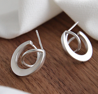 Geometry Matte Irregular Semicircle 925 Sterling Silver Stud Earrings