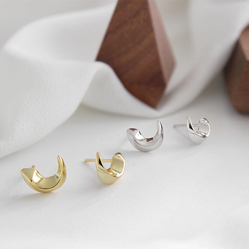 Geometry Crescent Moon 925 Sterling Silver Studs Earrings