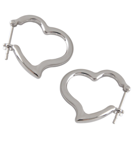 Office Lady Hollow Heart 925 Sterling Silver Hoop Earrings