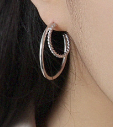 Fashion Double Layers Twisted 925 Sterling Silver Hoop Earrings