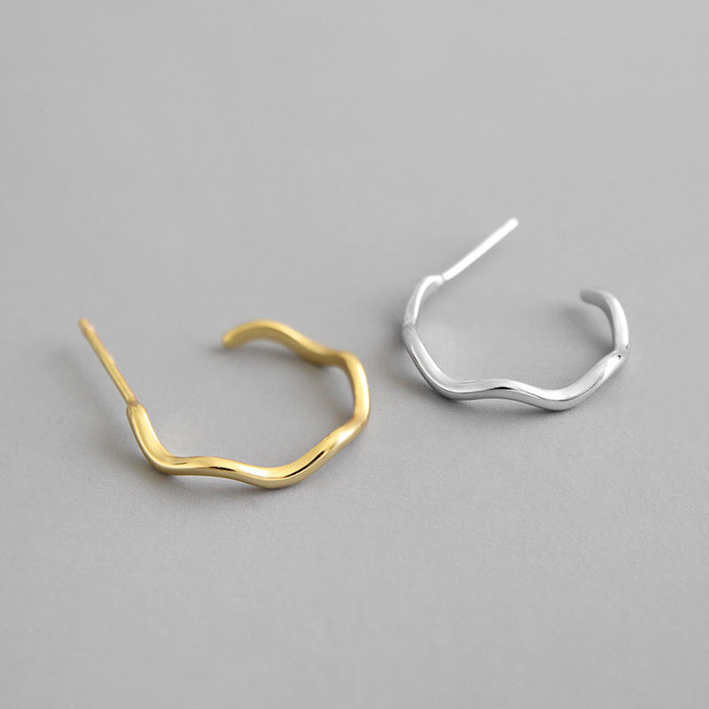 Simple Wave Circle 925 Sterling Silver Hoop Earrings