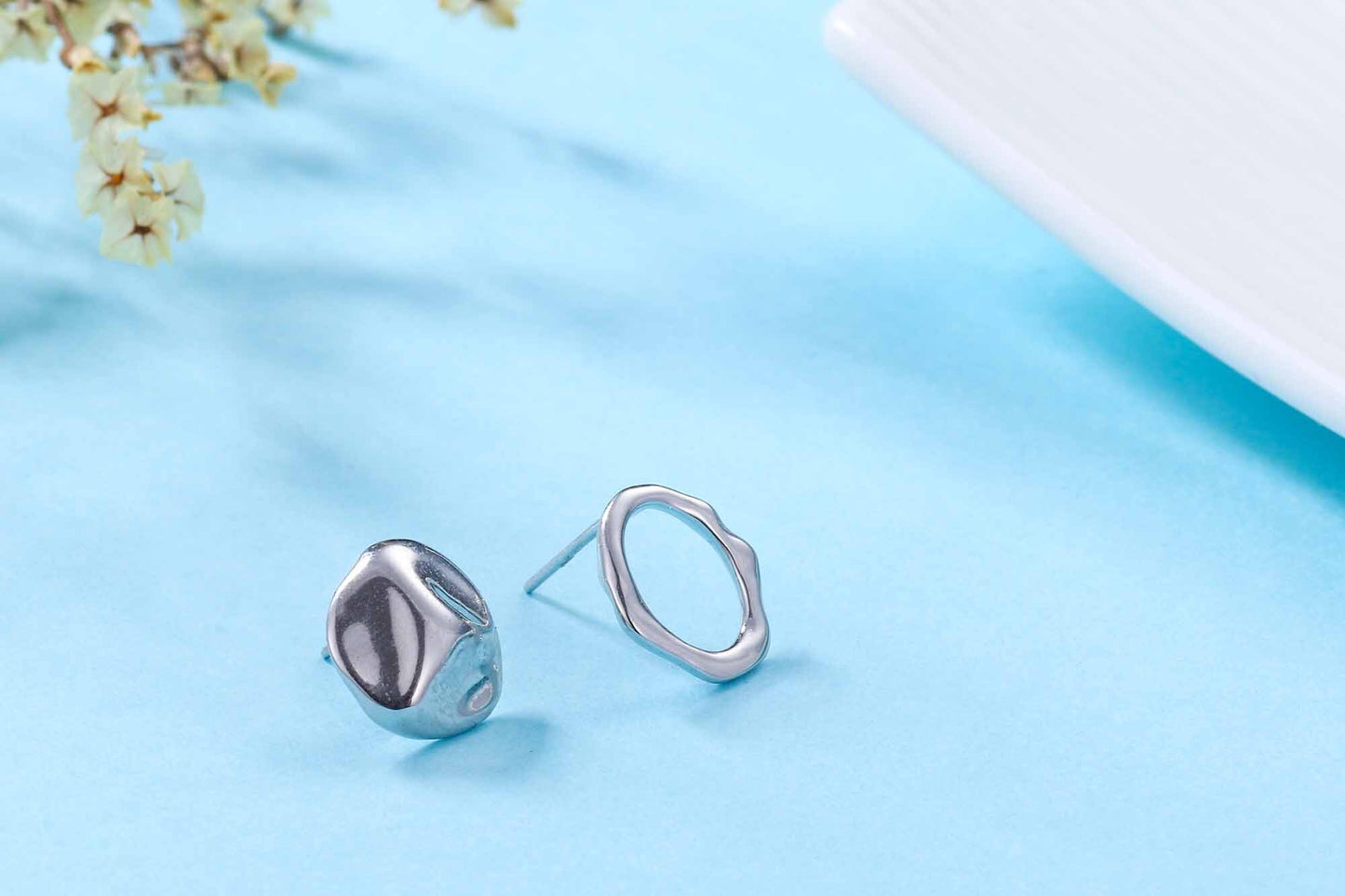 Asymmetric Irregular Geometry 925 Sterling Silver Stud Earrings