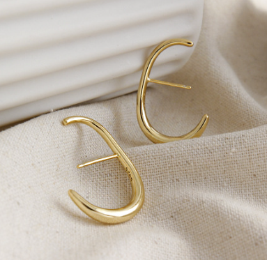 Simple Letter C Shape New 925 Sterling Silver Stud Earrings