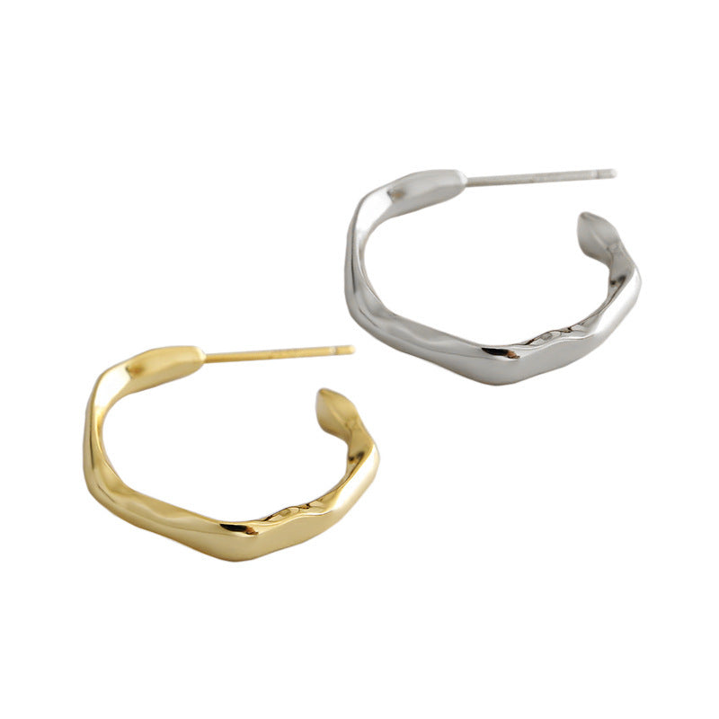 Simple Geometry Irregular Circle 925 Sterling Silver Hoop Earrings