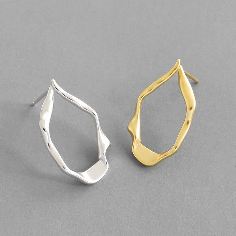 New Geometry Irregular Oval Circle 925 Sterling Silver Stud Earrings