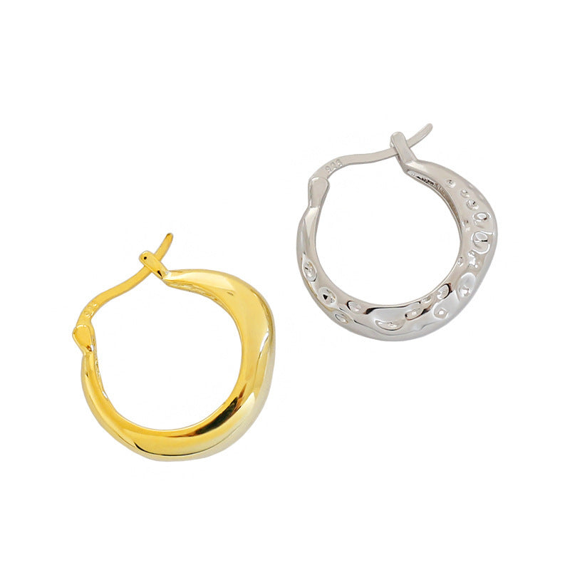 Geometry Irregular Circle Casual 925 Sterling Silver Hoop Earrings