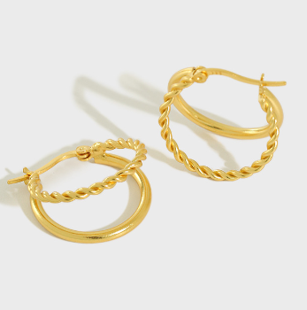 Simple Double Layers Twisted 925 Sterling Silver Hoop Earrings