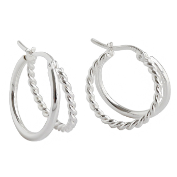 Simple Double Layers Twisted 925 Sterling Silver Hoop Earrings