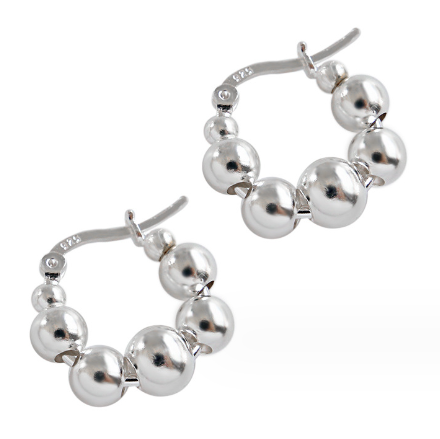 New Bubbles Beads 925 Sterling Silver Hoop Earrings