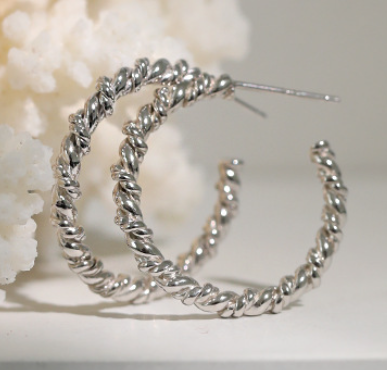 Fashion Twisted Circles 925 Sterling Silver Hoop Earrings