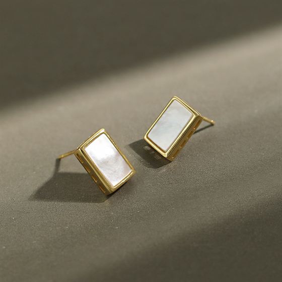 Office Geometric Rectangle Shell 925 Sterling Silver Stud Earrings