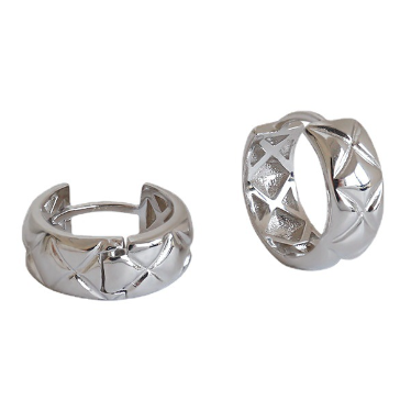 Fashion Rhombus Patten Circles 925 Sterling Silver Huggie Hoop Earrings