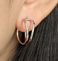 Simple Hollow Double Layers 925 Sterling Silver Hoop Earrings