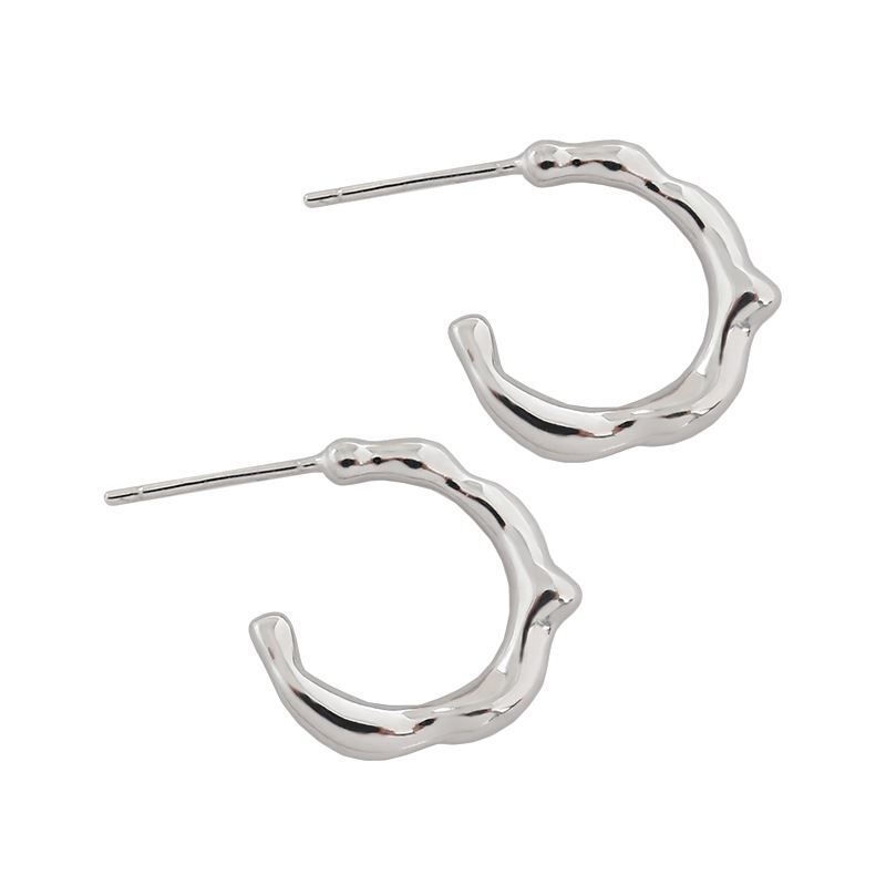 Simple Irregular Circle 925 Sterling Silver Hoop Earrings