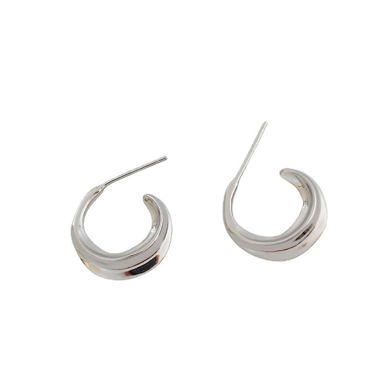 New C Shape Circle irregular 925 Sterling Silver Hoop Earrings