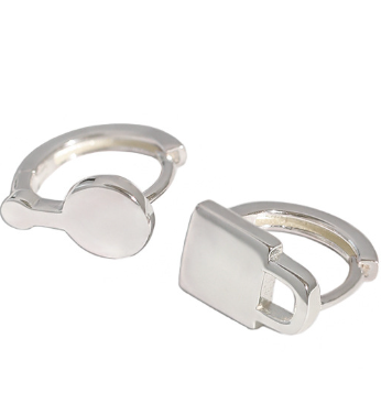 Asymmetry Lock Key 925 Sterling Silver Hoop Earrings