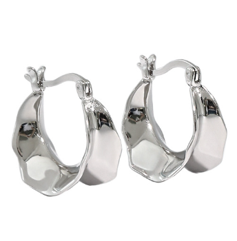 Geometry Irregular Circle 925 Sterling Silver Hoop Earrings