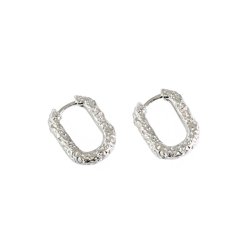 Geometry Hollow Oval 925 Sterling Silver Hoop Earrings