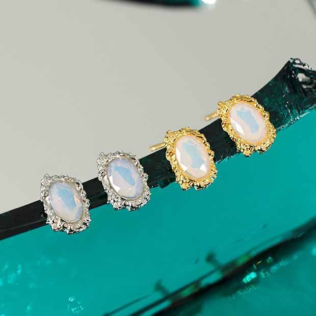 Elegant Oval Created Opal 925 Sterling Silver Stud Earrings