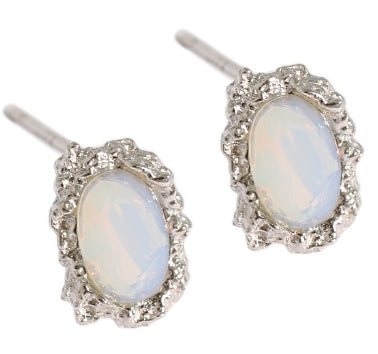 Elegant Oval Created Opal 925 Sterling Silver Stud Earrings