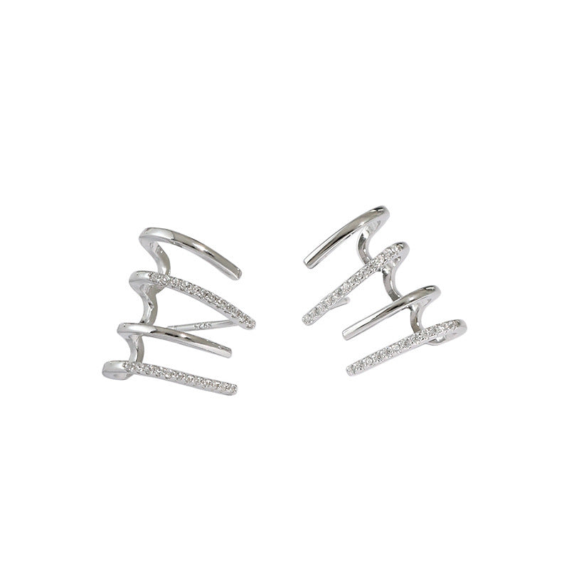 Fashion Rake CZ Shape Lines 925 Sterling Silver Stud Earrings