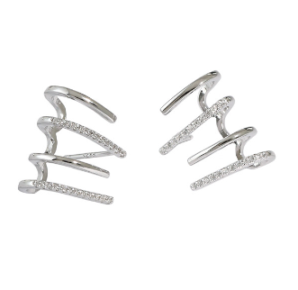 Fashion Rake CZ Shape Lines 925 Sterling Silver Stud Earrings