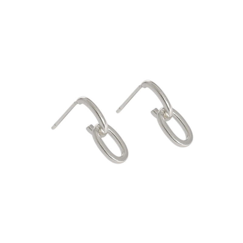 Simple Mini Loop Chain 925 Sterling Silver Stud Earrings