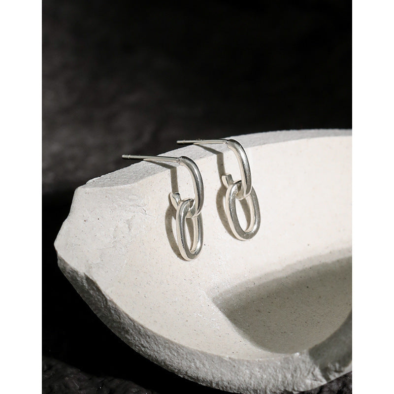 Simple Mini Loop Chain 925 Sterling Silver Stud Earrings