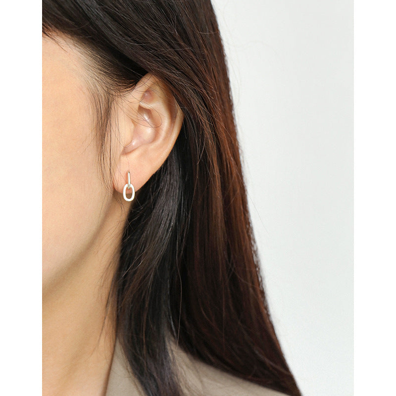 Simple Mini Loop Chain 925 Sterling Silver Stud Earrings