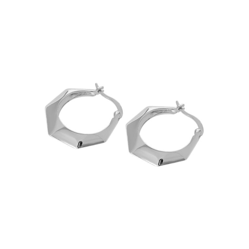 Casual Geometry Hollow Hexagon 925 Sterling Silver Hoop Earrings