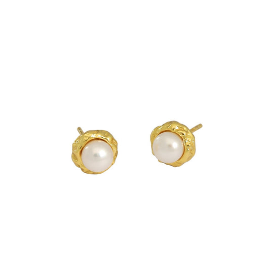 Fashion Irregular Freshwater Pearl 925 Sterling Silver Stud Earrings