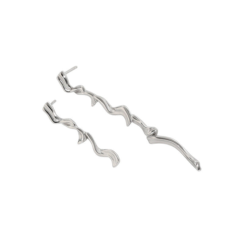 Asymmetry S Shape Twisted 925 Sterling Silver Dangling Earrings