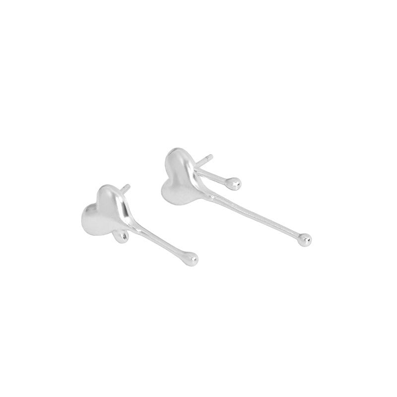 Asymmetry Heart Dropping 925 Sterling Silver Dangling Earrings