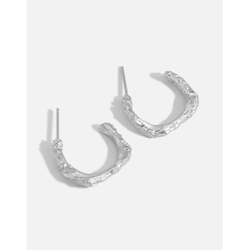 Geometry Irregular C Shape Office 925 Sterling Silver Stud Earrings