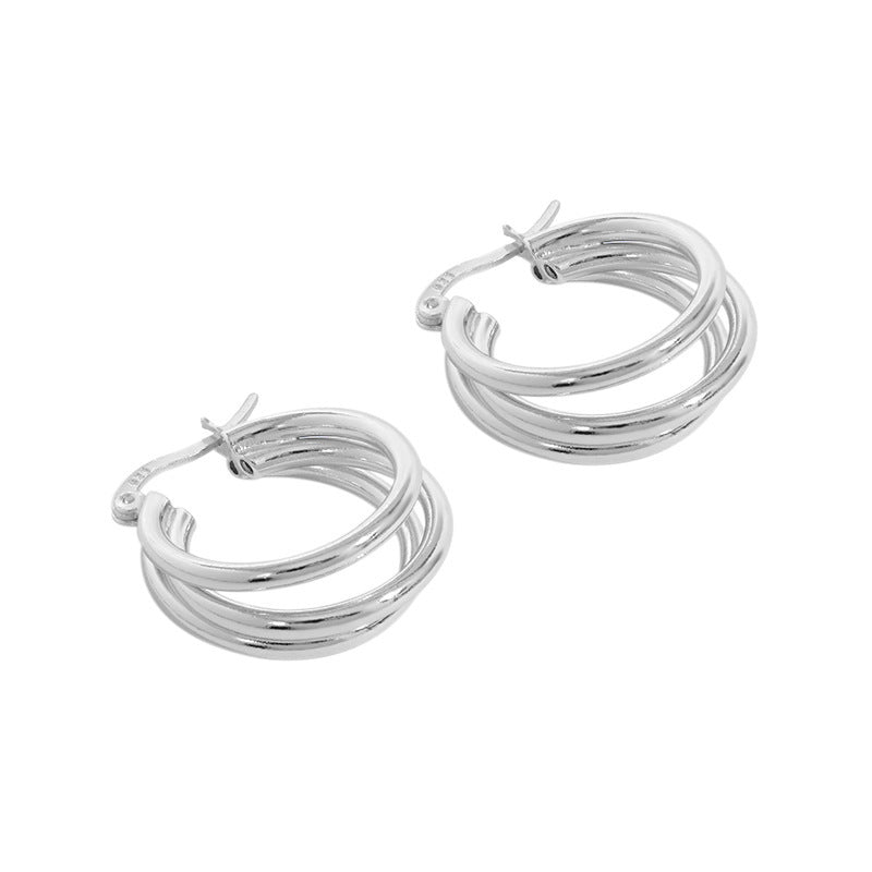 Daily Triple Circles 925 Sterling Silver Hoop Earrings