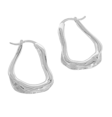 Office Irregular Wave U Shape 925 Sterling Silver Hoop Earrings