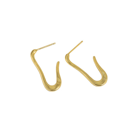 Simple U Shape Paper Clip 925 Sterling Silver Hoop Earrings