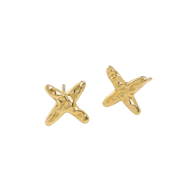 New Mini Irregular Cross 925 Sterling Silver Stud Earrings