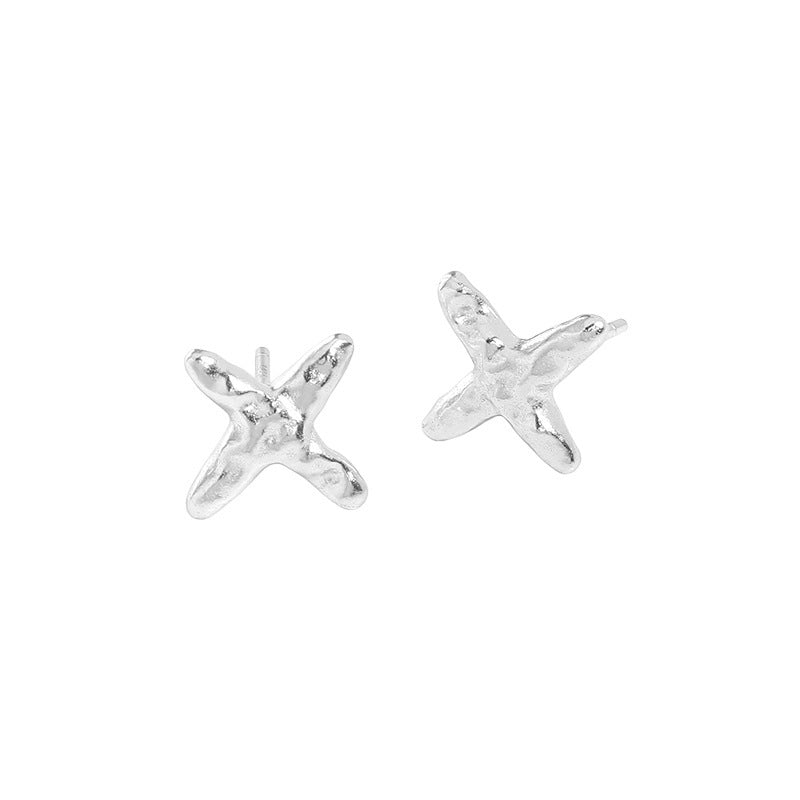 New Mini Irregular Cross 925 Sterling Silver Stud Earrings